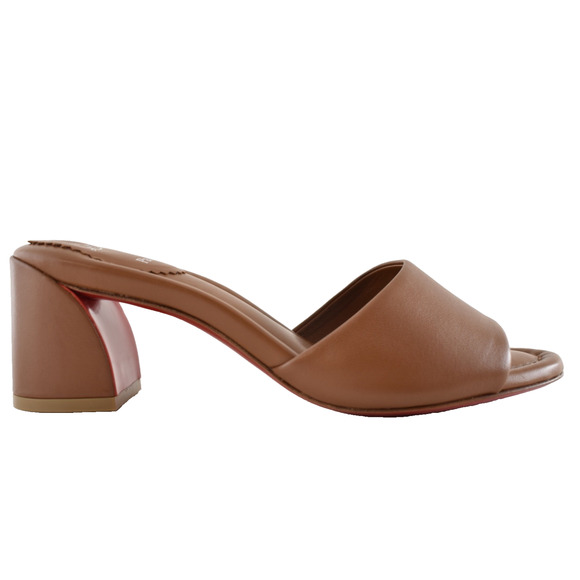 Christian Louboutin Jane Mule 55 Cuoio Brown Backless Sandal Low Block Heel 38